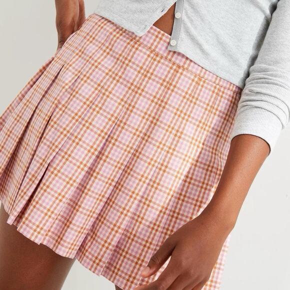 aerie Dresses & Skirts - NWT Aerie Womens Pink Plaid Pleated Mini Skirt Size L Preppy Schoolgirl Coquette